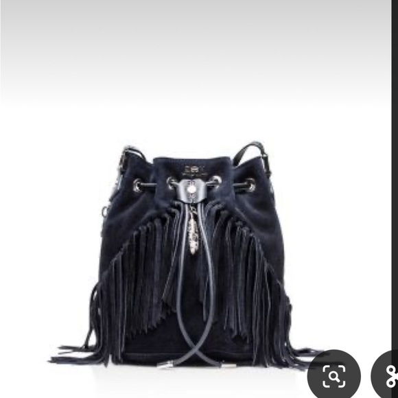 NWOT BOBO EXTRA SMALL SUEDE BUCKET BAG IN MARINE/SILVER - Picture 1 of 2